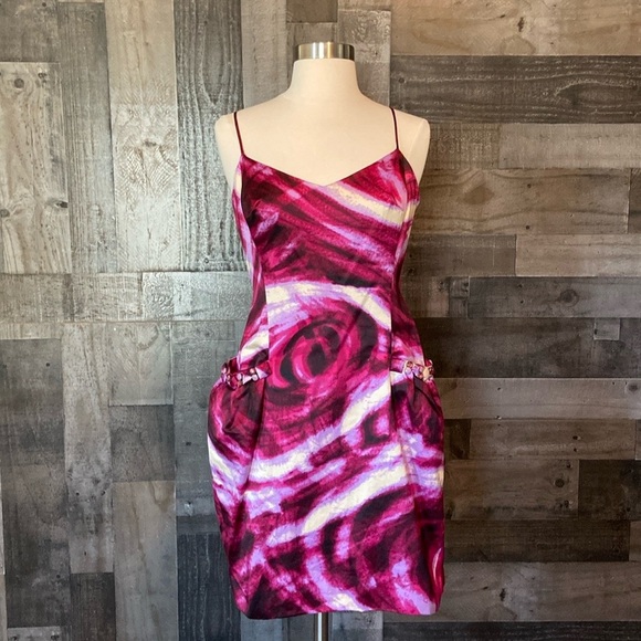 BCBGMaxAzria dress size 4 pink barbiecore floral y2k low key luxe glam party - Picture 6 of 12